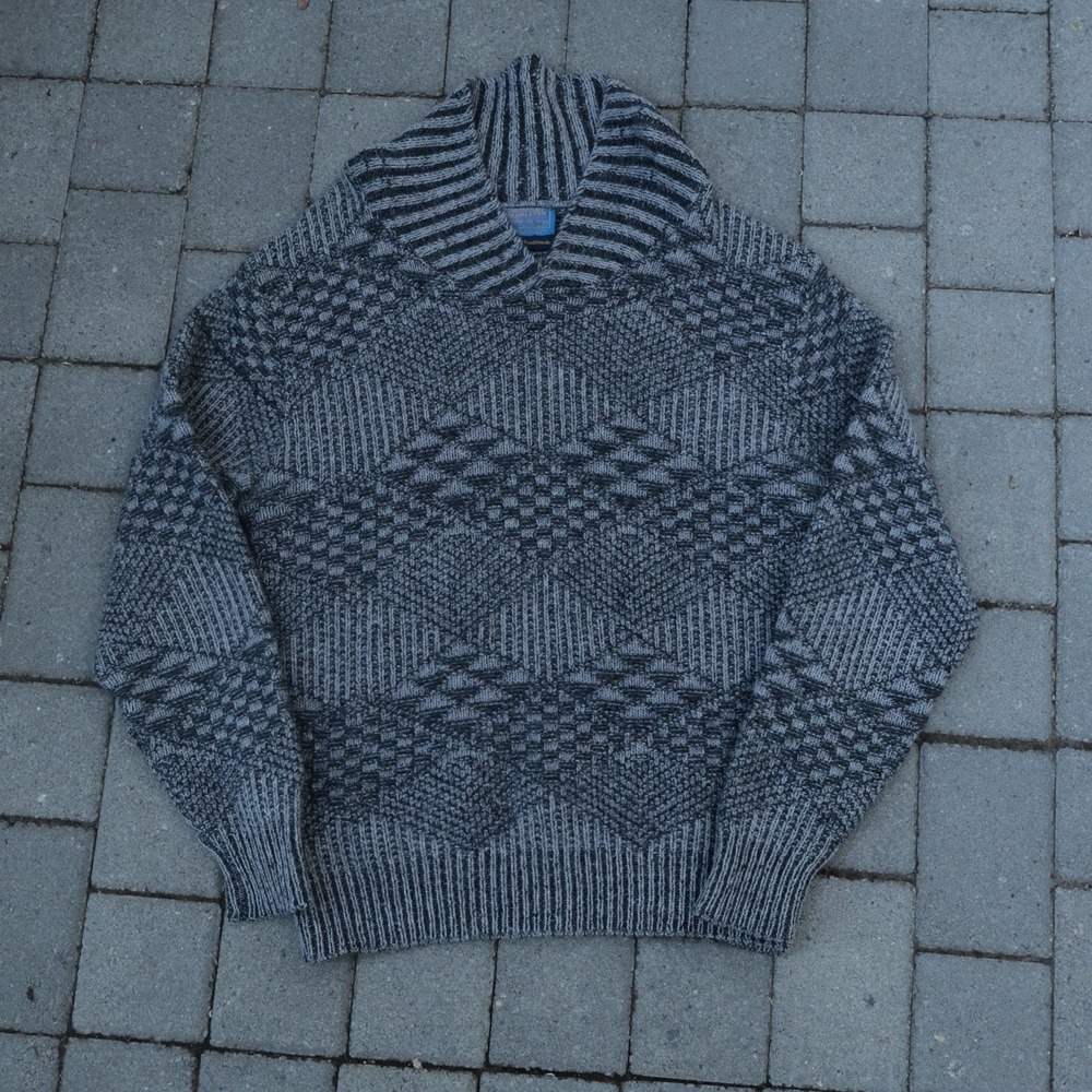 Vintage Pendleton Sweater Mens Large Blue Wool Check Country Traditionals Shawl